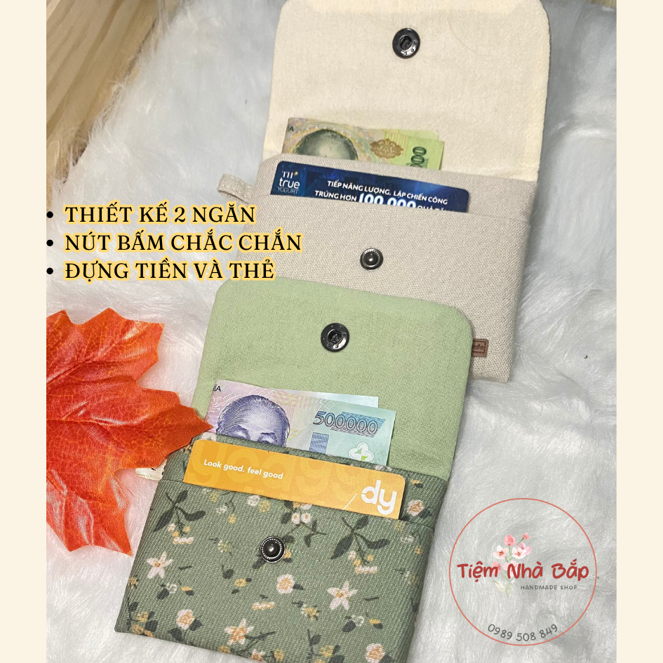 Ví linen trơn handmade 2 ngăn Tiệm Nhà Bắp size 9x13cm