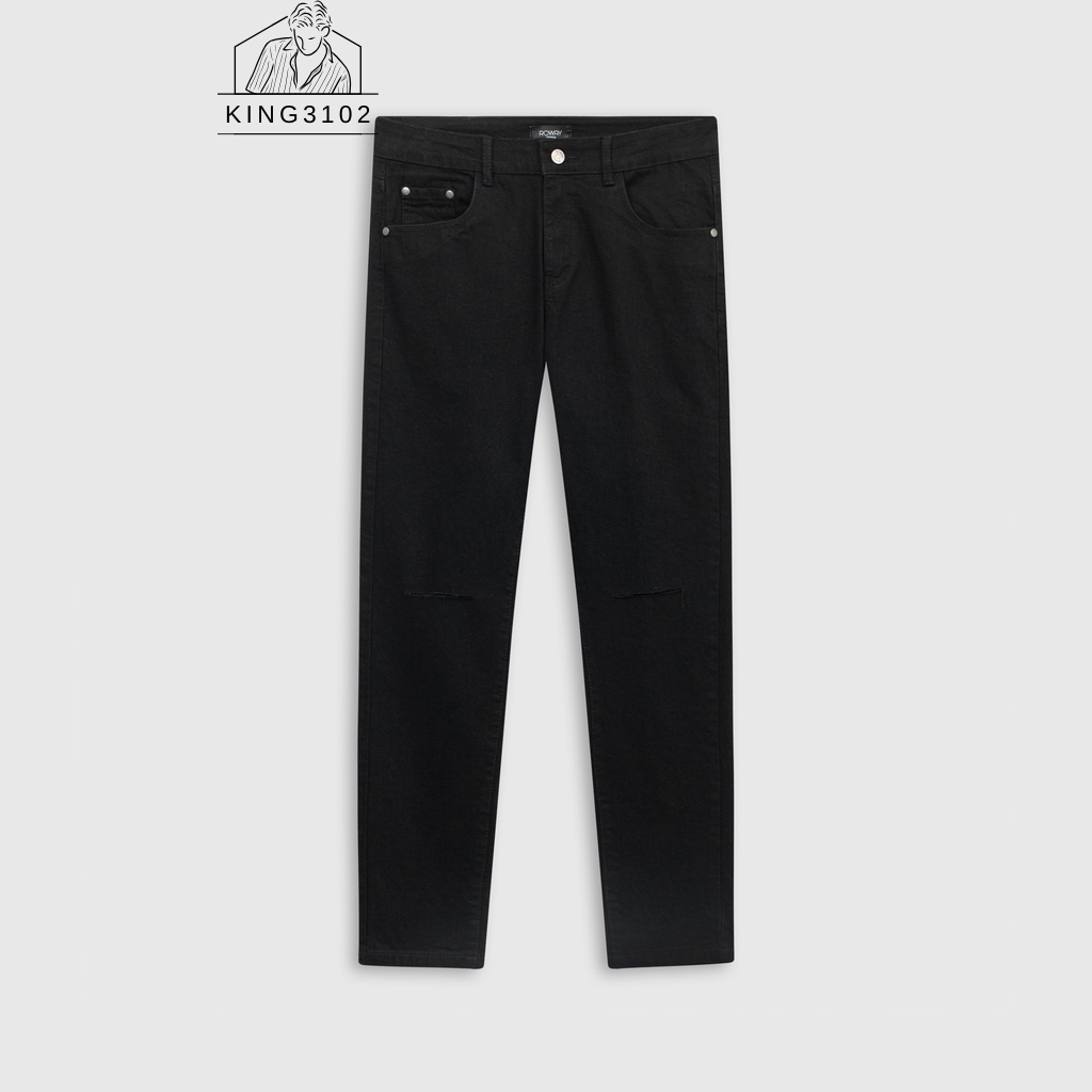 Quần Jean Nam, Quần Bò Jeans Cho Nam Đen Rách Vải Denim Co Giãn Nhẹ, Form Slim - Jean Đen Rách Gối