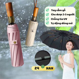Ô che mưa cán gỗ qin dù đi nắng vải chắn nắng cao cấp không thấm nước gấp gọn tự động