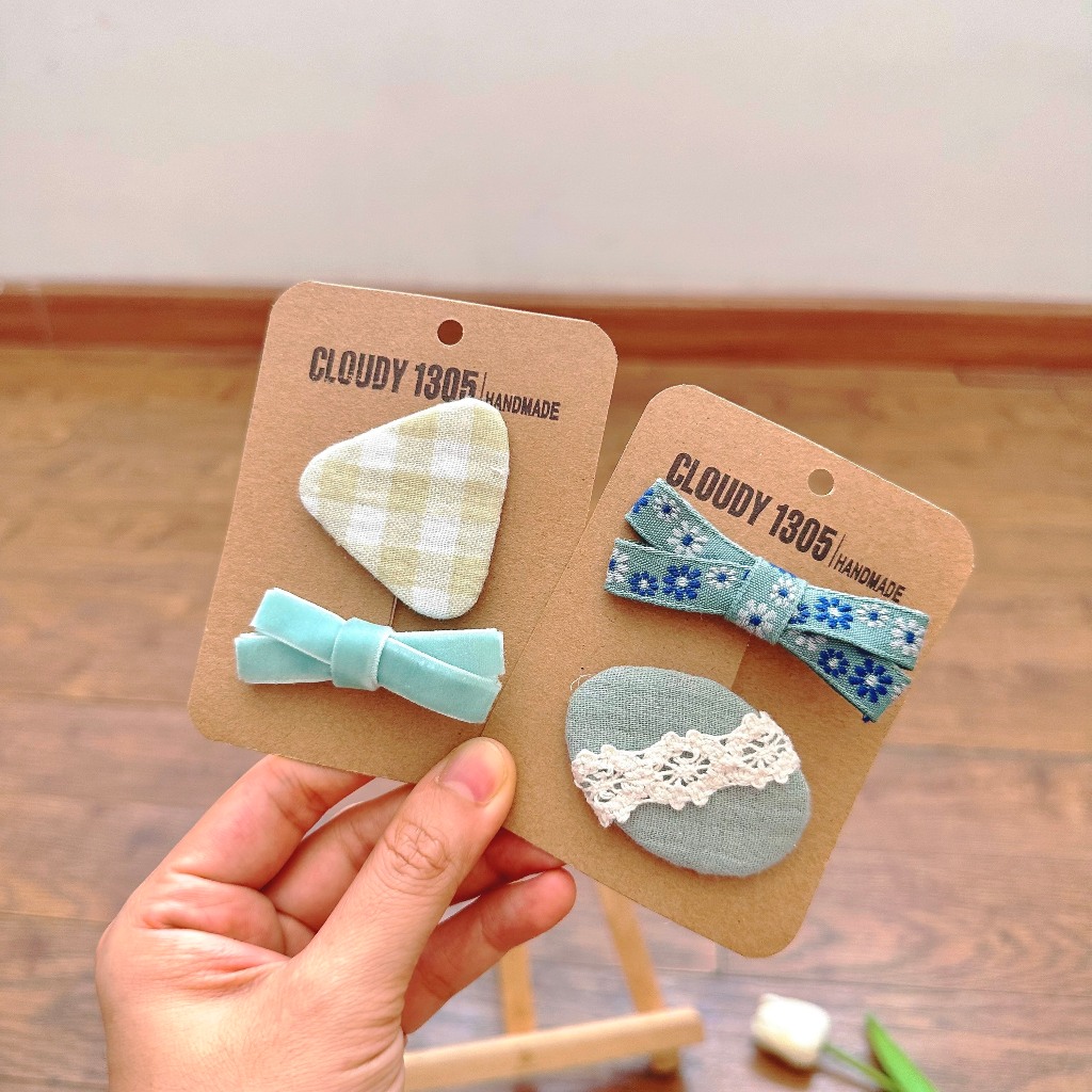 set kẹp mái tone xanh cho bé made by Cloudy's Mami