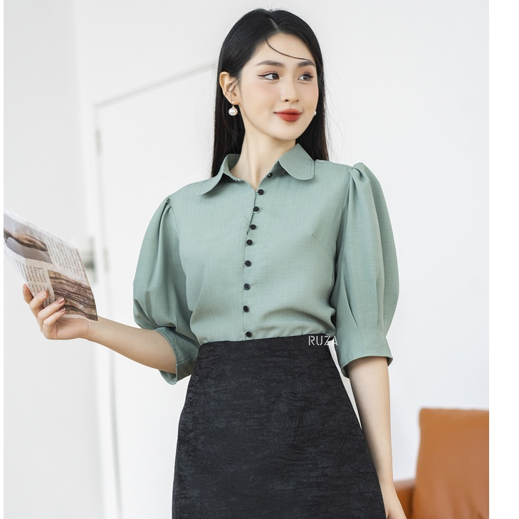 Áo sơ mi nữ RUZA tay lỡ Xô Linen thời trang công sở thanh lịch AL 208