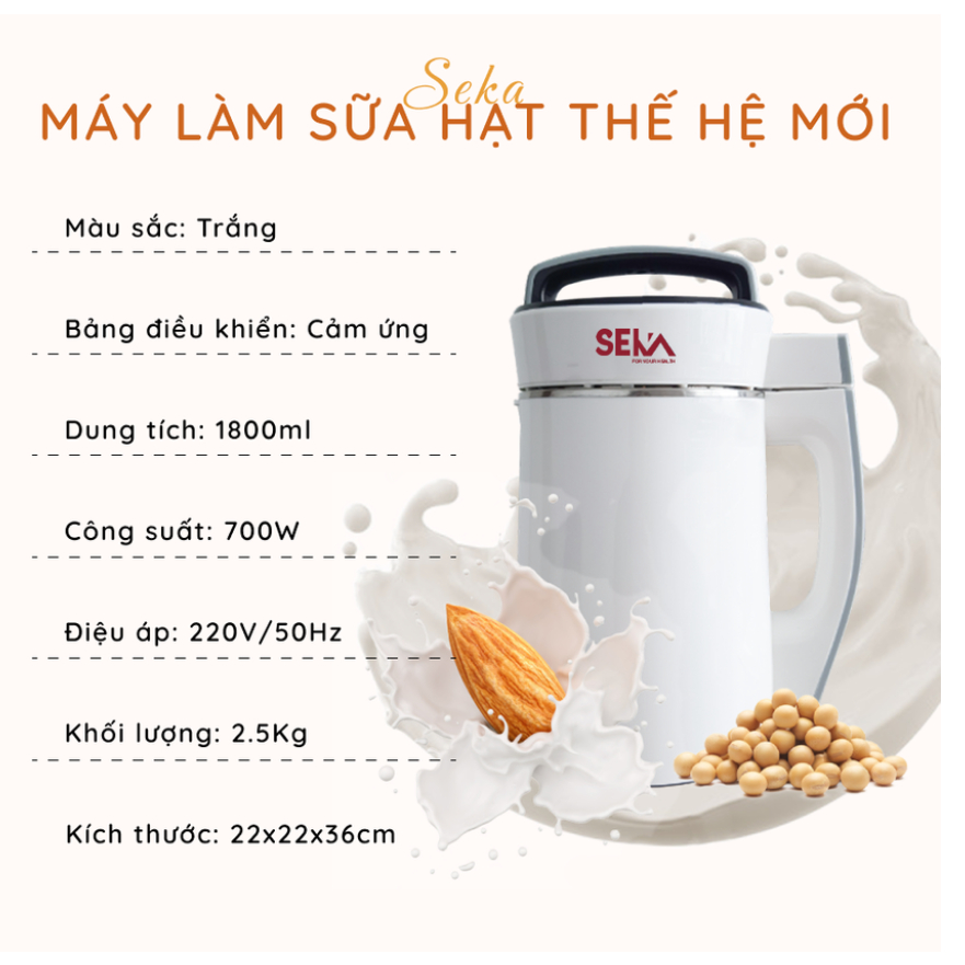 Máy Làm Sữa Hạt Đa Năng SEKA LND28 Cao Cấp 1.8Lít Công Suất 700W Bảo Hành 12 Tháng Máy nấu Sữa Hạt Có Hẹn Giờ