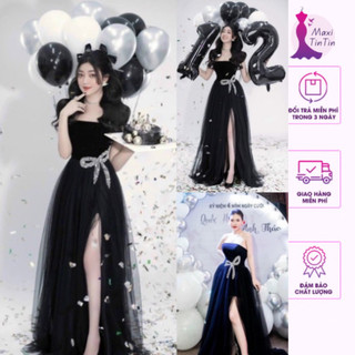 [Đầm Tiệc] Đầm Váy Maxi Dự Tiệc Cúp Xẻ Tà Đính Nơ Ngọc Dáng Dài Sang Chảnh Chụp Concept Sinh Nhật Siêu Đẹp