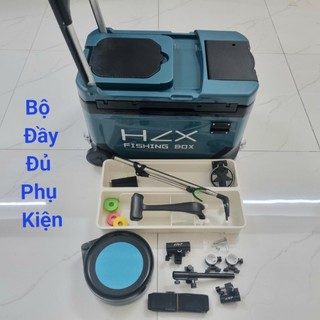 Thùng câu đài 36L HZX có bánh xe, hàng nội địa nâng đa chức năng kèm phụ kiện câu cá