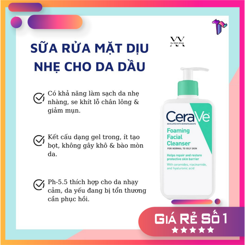 Sữa rửa mặt CERAVE cho da dầu da mụn và nhạy cảm 236ml,473ml