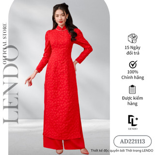 Áo Dài LENDO Tay Dài Cổ Truyền Thống Gấm Hoa Đào AD221113