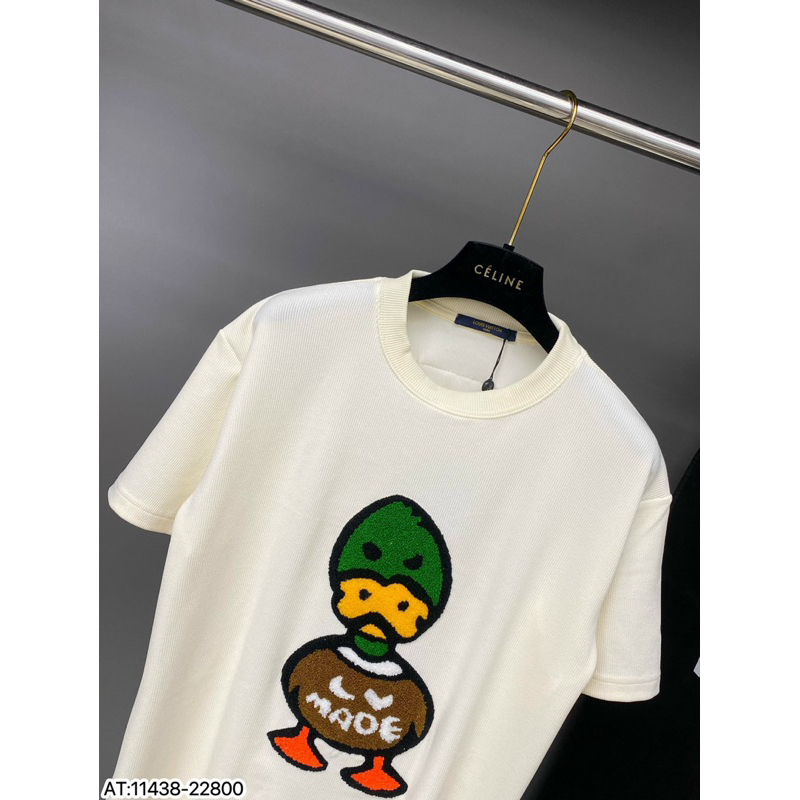 Áo phông len thêu vịt xanh vải len tăm,áo len cộc tay hoạ thêu vịt bông xù đơn giản