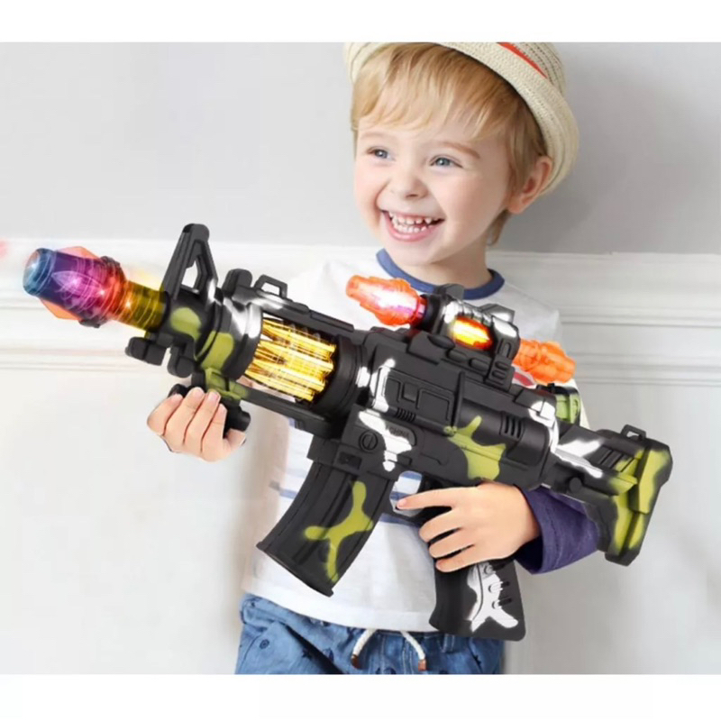 Đồ chơi súng chạy pin, súng đồ chơi trẻ em có đèn và nhạc an toàn cho bé
