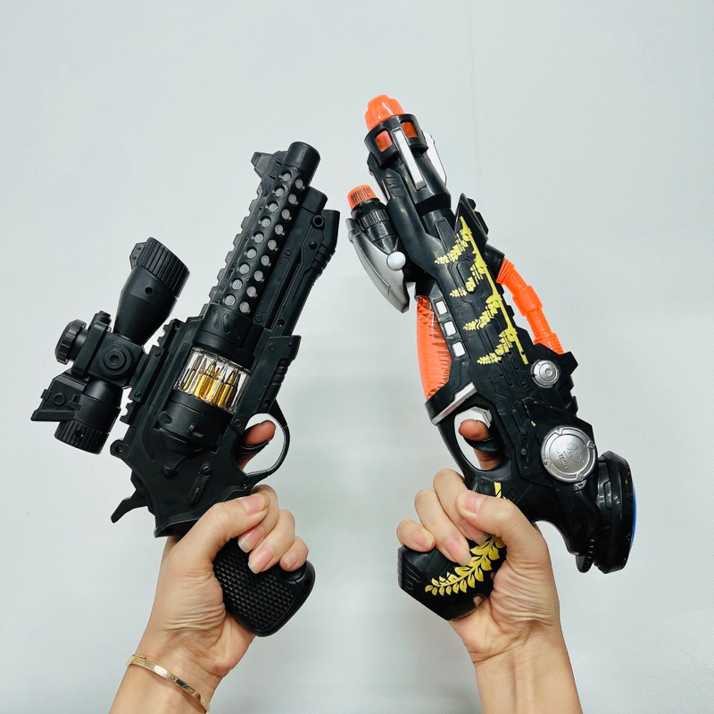 Đồ chơi súng chạy pin, súng đồ chơi trẻ em có đèn và nhạc an toàn cho bé