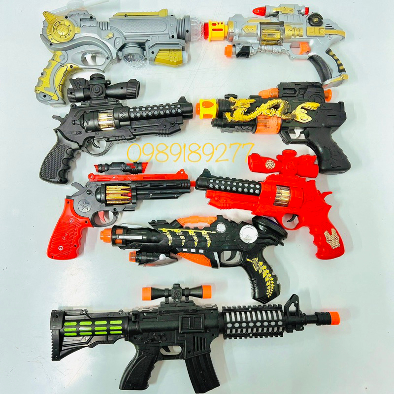 Đồ chơi súng chạy pin, súng đồ chơi trẻ em có đèn và nhạc an toàn cho bé