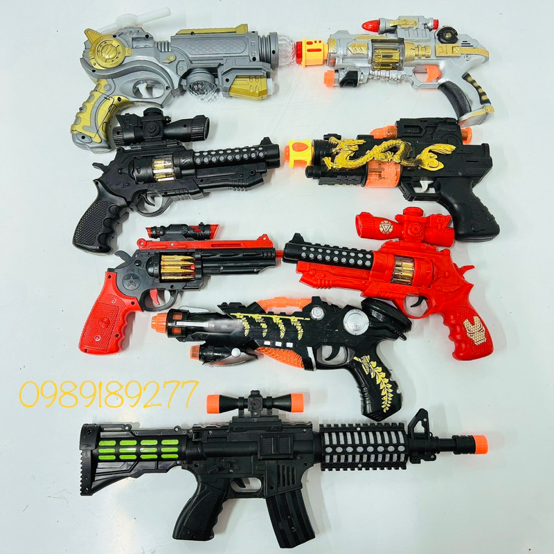 Đồ chơi súng chạy pin, súng đồ chơi trẻ em có đèn và nhạc an toàn cho bé