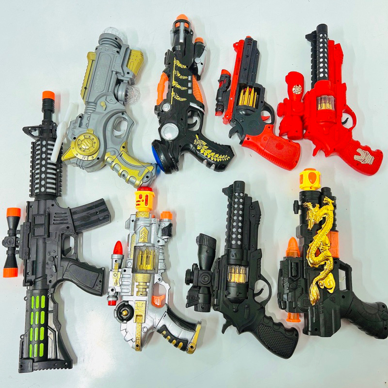 Đồ chơi súng chạy pin, súng đồ chơi trẻ em có đèn và nhạc an toàn cho bé