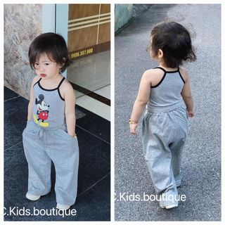 Set bé gái, Set bộ áo 2 dây mickey quần suông dài chất thun cotton xinh xắn cho bé gái SB105