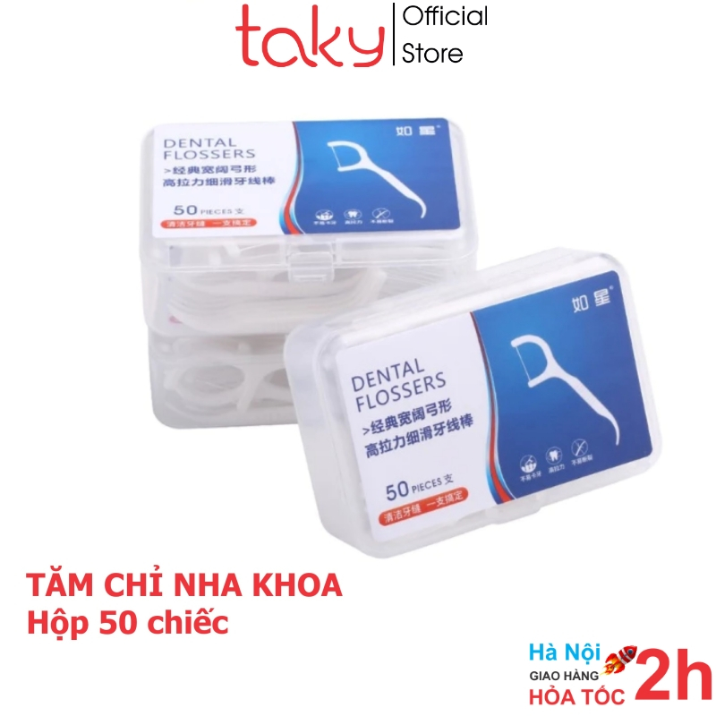 Tăm Chỉ - Taky, Hộp 50c Cây Chỉ Nha Khoa, Vệ sinh Răng Miệng Sạch Sẽ, Răng Chắc Khỏe, An Toàn, Tiện Lợi. 7035