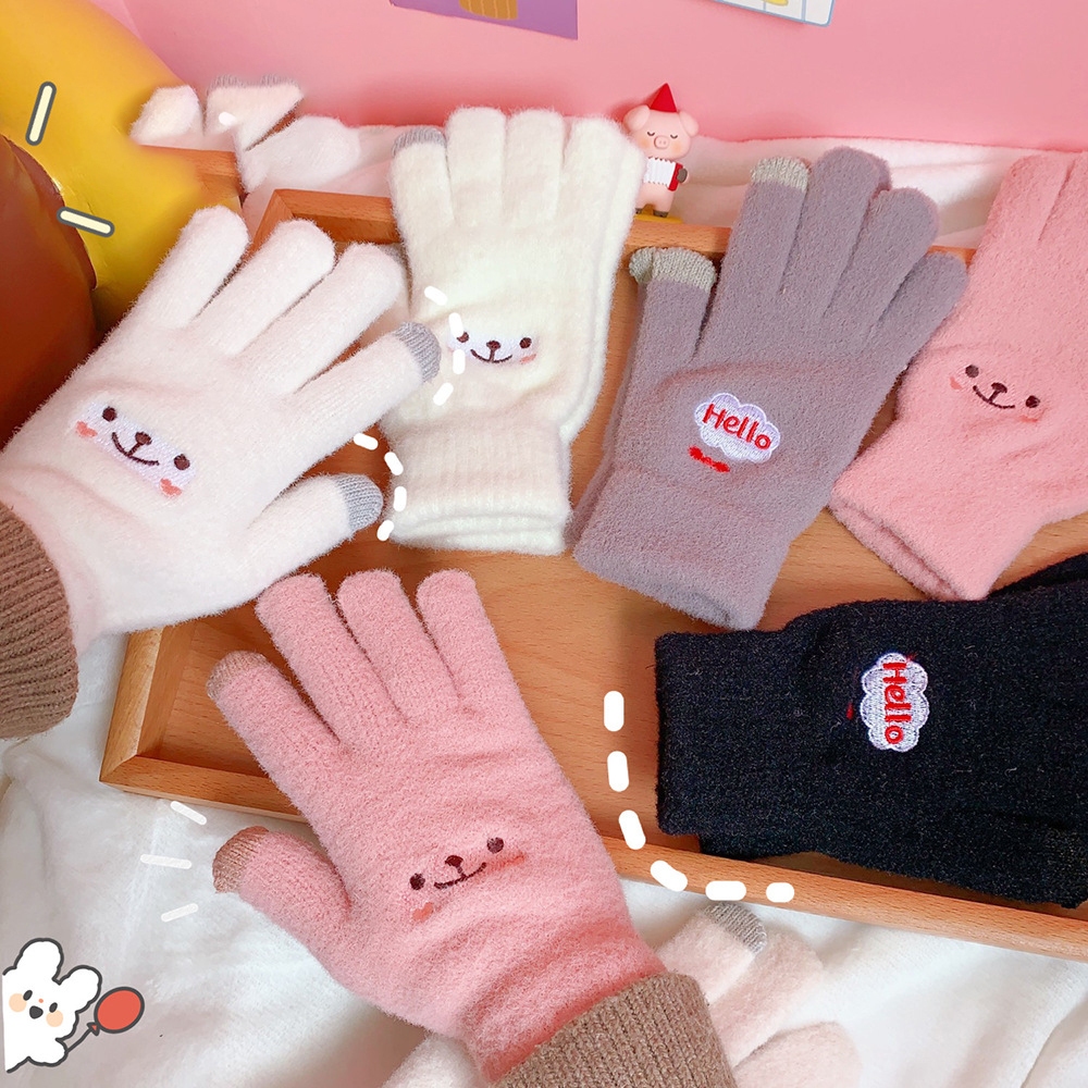 Găng tay len, bao tay len nữ đính charm iLita ngón tay chạm màn hình cảm ứng dày giữ ấm chống nắng Touchscreen Gloves
