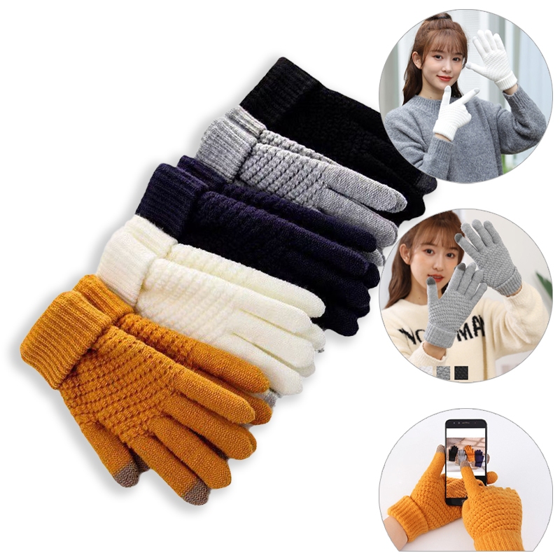 Găng tay len, bao tay len nữ đính charm iLita ngón tay chạm màn hình cảm ứng dày giữ ấm chống nắng Touchscreen Gloves