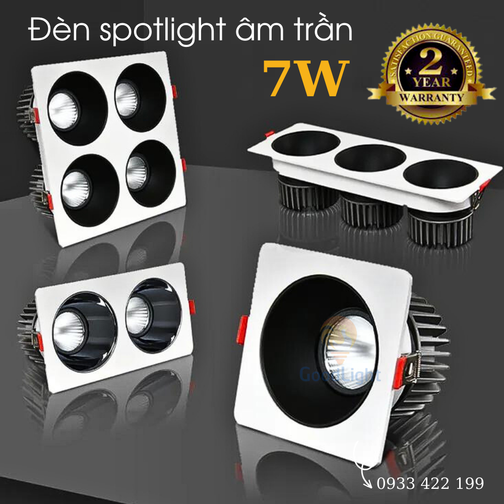 Đèn led âm trần spotlight 7W đôi, ba, bốn XD10 3000K/4000K điều chỉnh góc, chóng chói, bảo hành 2 năm