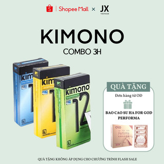 Bao cao su Kimono/Kimiko siêu mỏng chỉ 0.02mm, chân thật, không mùi chứa vitamin B cấp ẩm bôi trơn - Hộp 3-6-12c