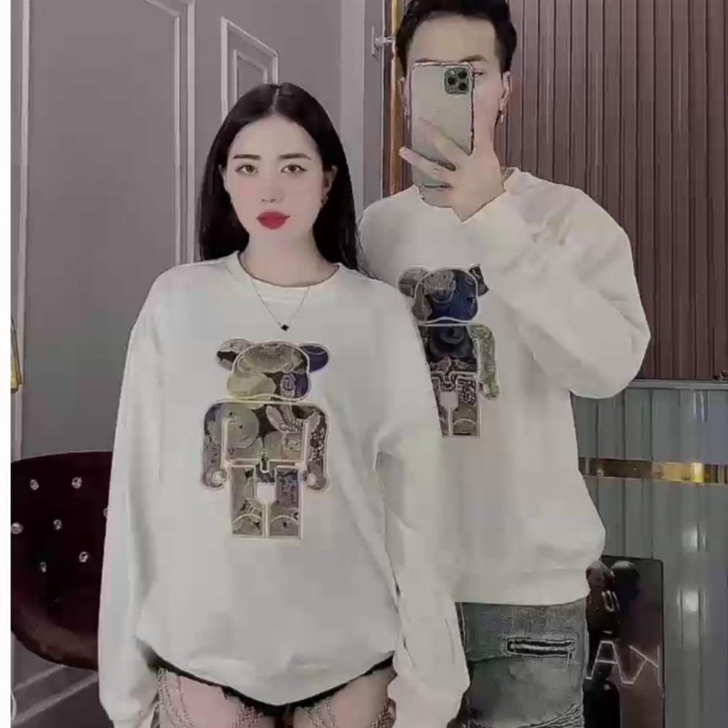 Áo thu đông tay dài phom rộng nam nữ mặc đẹp - họa tiết thêu chất Da cá dày đẹp