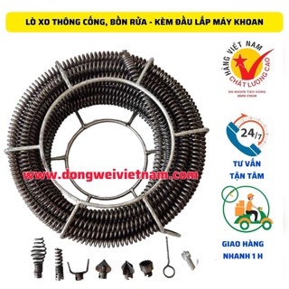 Dây thông tắc cống lò xo dây phi 16 - sử dụng bằng máy khoan