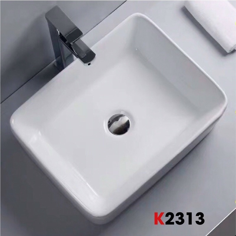Chậu rửa mặt - Lavabo chữ nhật đặt bàn  (KT 48x37cm)