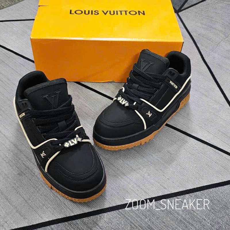 Giày Sneaker LV Traner Maxi Full Black Đế Nâu Lai Au Cao Cấp