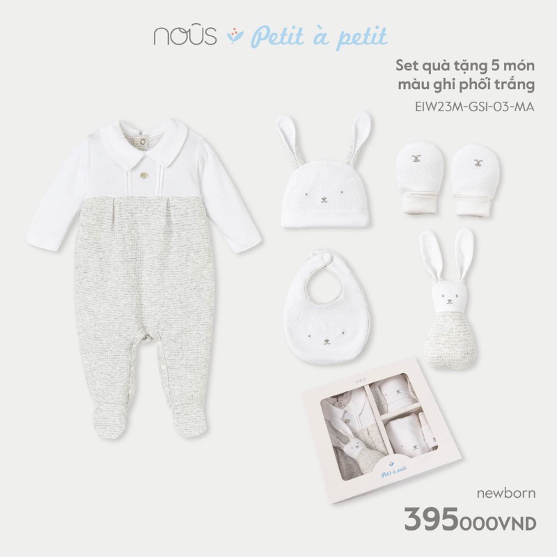 - Set quà tặng sơ sinh màu trắng/xanh cho bé trai bé gái newborn