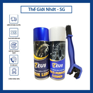 Combo Dưỡng sên Zeus chain Lube 400ml, Rửa sên Zeus Chain Cleaner 400ml Tặng bàn chải vệ sinh sên Cao cấp