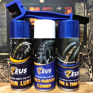 Combo Dưỡng sên Zeus chain Lube 400ml, Rửa sên Zeus Chain Cleaner 400ml Tặng bàn chải vệ sinh sên Cao cấp