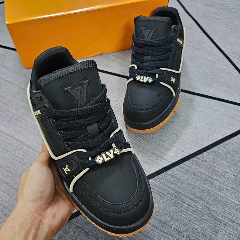 Giày Sneaker LV Traner Maxi Full Black Đế Nâu Lai Au Cao Cấp