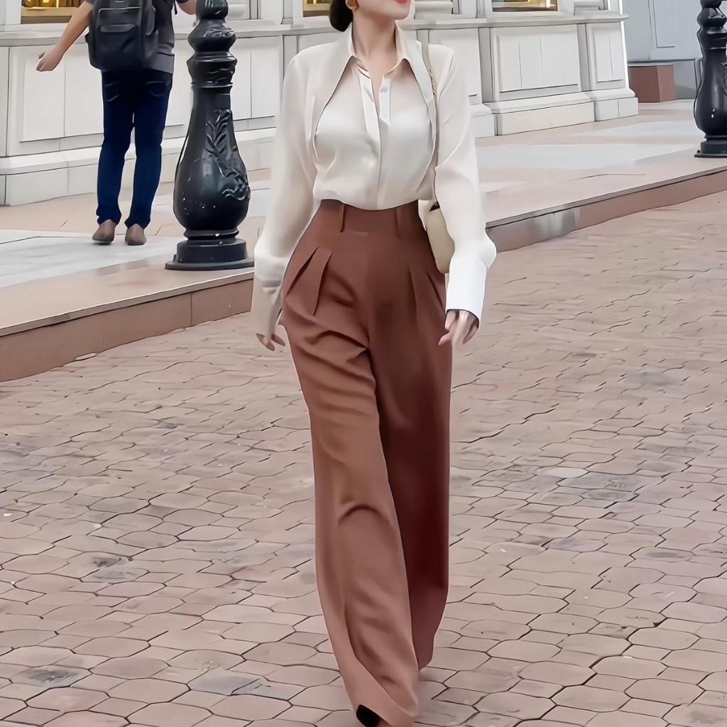 Quần Tây Cạp Cao Ống Rộng Tuyết Mưa Thiết Kế Dành Cho Nữ Nga Tây Boutique Q16