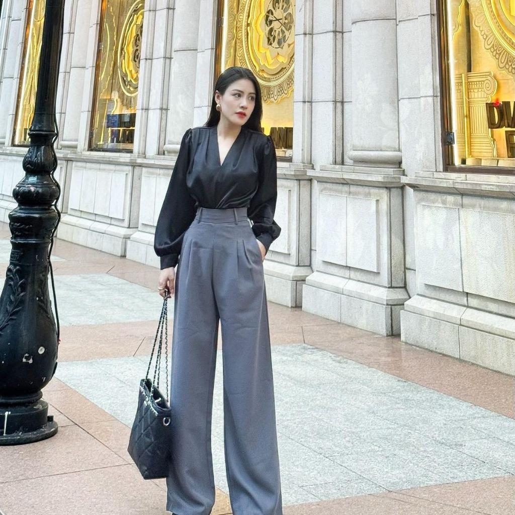 Quần Tây Cạp Cao Ống Rộng Tuyết Mưa Thiết Kế Dành Cho Nữ Nga Tây Boutique Q16