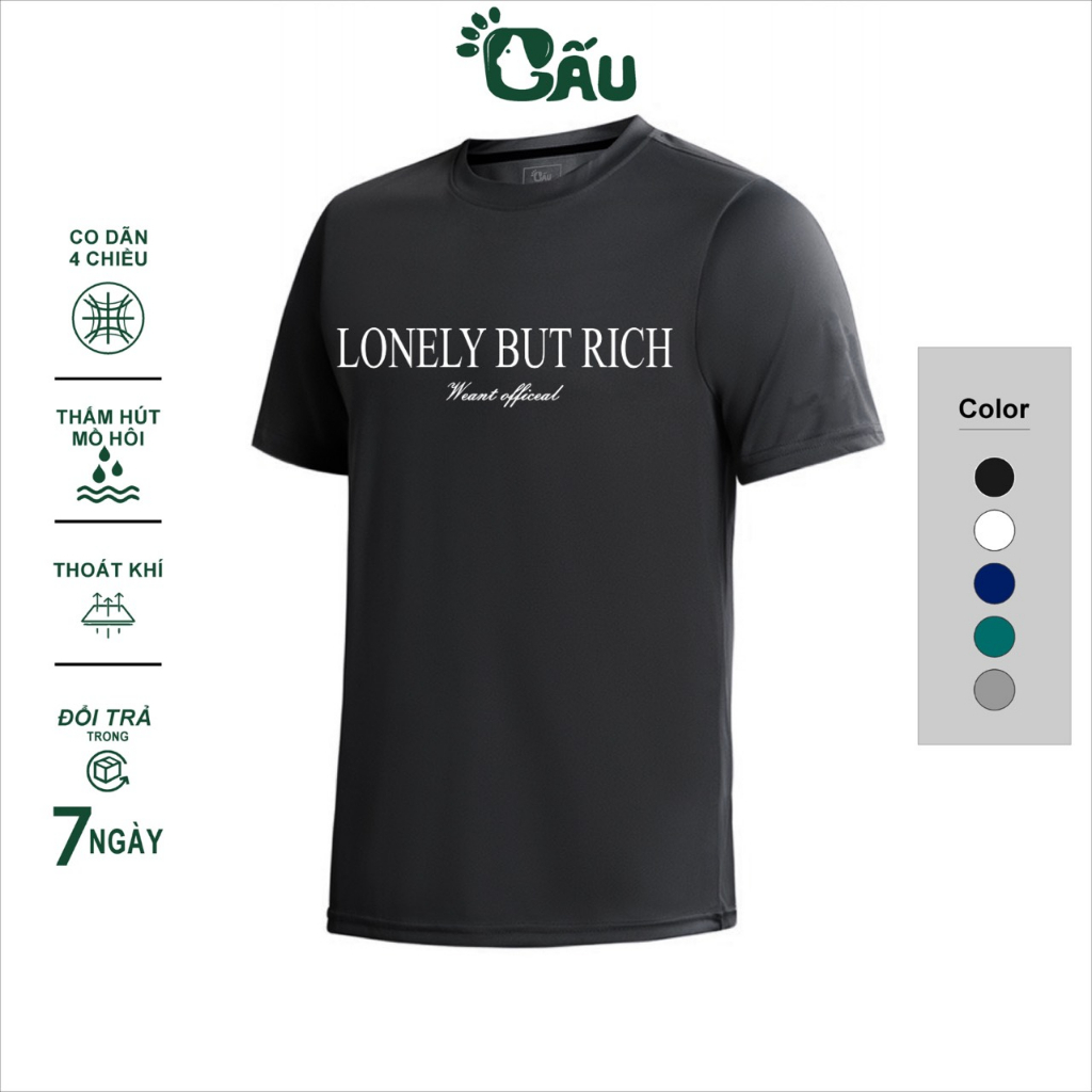 Áo thun nam Gấu 194 vải thun Lạnh co dãn 4 chiều, phong cách thể thao - gym - bóng đá, from slim fit - Lonely But Rich