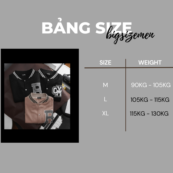 BIGSIZE - Áo khoác bomber BB - Boiz nỉ nam form bigsize 90kg - 130kg Varity