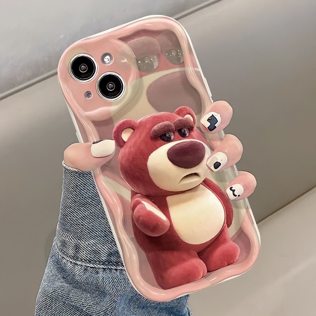 Ốp đôi iphone case iphone gấu hồng 3D lườm siêu xinh