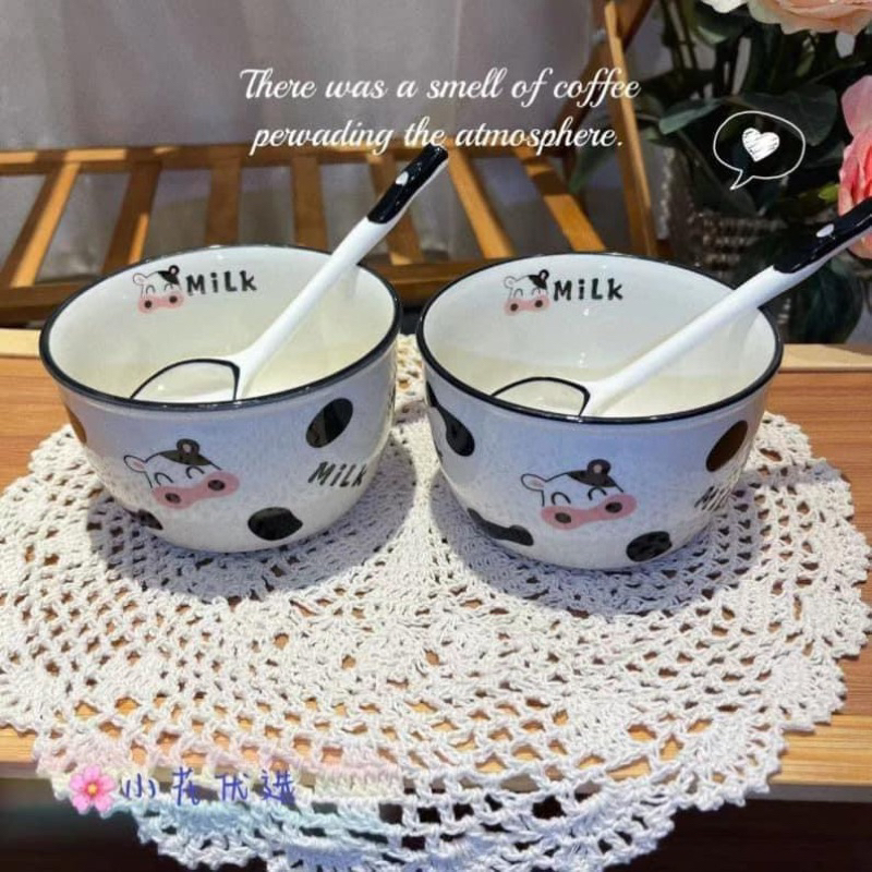 SET BỘ 2 BÁT + 2 THÌA HÌNH BÒ SỮ CHỮ MILK