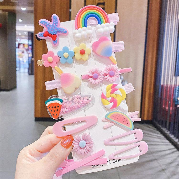 Set combo 14 Kẹp tóc Nhiều Màu Sắc Hình Dễ Thương Cho Bé Gái