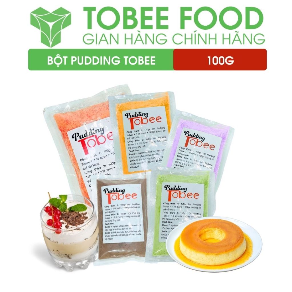 Bột Pudding 100 gram ( Gồm Các Vị: Trứng, Socola, Khoai Môn, Xoài, Dâu ) - Tobee Food