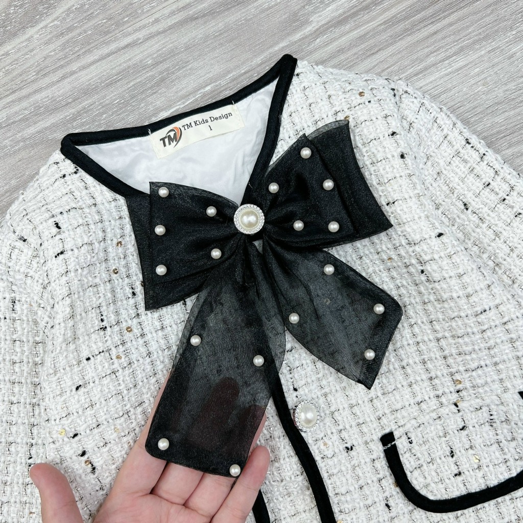 Set Dạ Tweet Phối Nơ Kèm Chân Váy Xếp Ly Cho Bé Gái WOWKIDS Phong Cách Hàn Cho Bé Đi Chơi, Chụp Hình