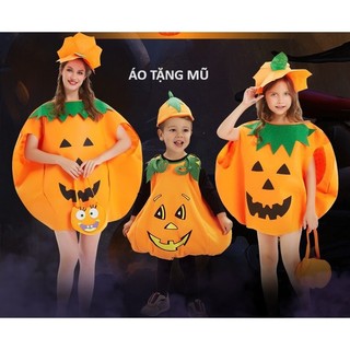 Áo bí ngô Kèm Nón Hóa Trang Halloween Cho trẻ em và người lớn