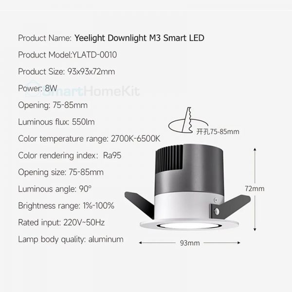 Đèn LED âm trần Yeelight Downlight & Spotlight M3 - Ra95, tương thích HomeKit