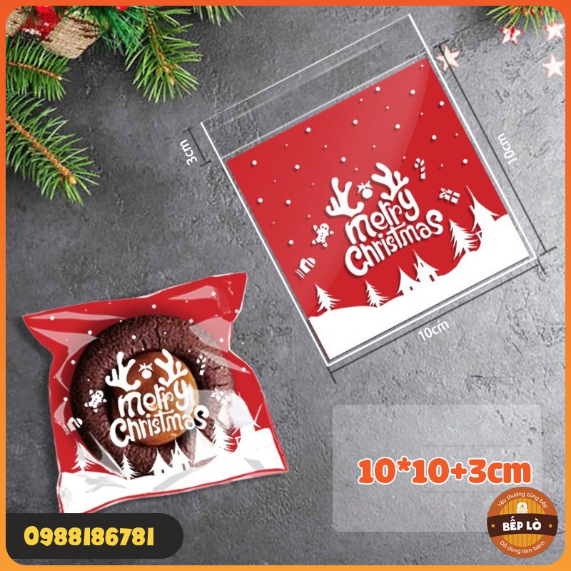 2023 Túi dán đựng bánh quy Giáng Sinh Túi quà Giáng Sinh 10*10+3cm set 100 túi