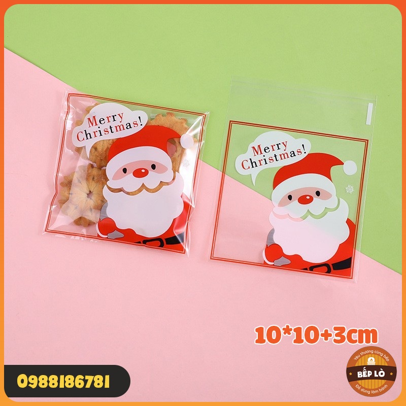 2023 Túi dán đựng bánh quy Giáng Sinh Túi quà Giáng Sinh 10*10+3cm set 100 túi