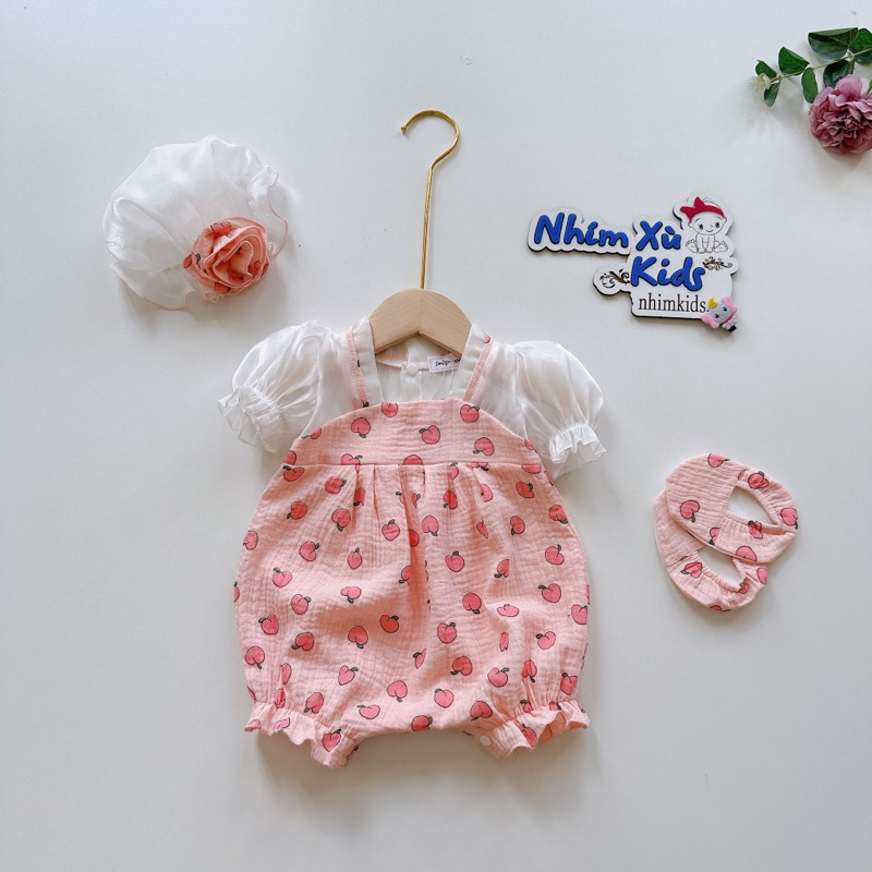 Body Hanbok Quả Đào Hồng 𝐍𝐇𝐈́𝐌 𝐗𝐔̀ 𝐊𝐈𝐃𝐒 Cho Bé Gái Sơ Sinh, Đầy Tháng, Thôi Nôi, Sinh Nhật Chất MUSLIN Mềm B011