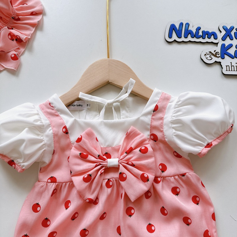 Body Hoạ Tiết Quả Đỏ NHÍM XÙ KIDS Cho Bé Gái Sơ Sinh Đầy Tháng, Thôi Nôi Chất Đũi Lạnh A435