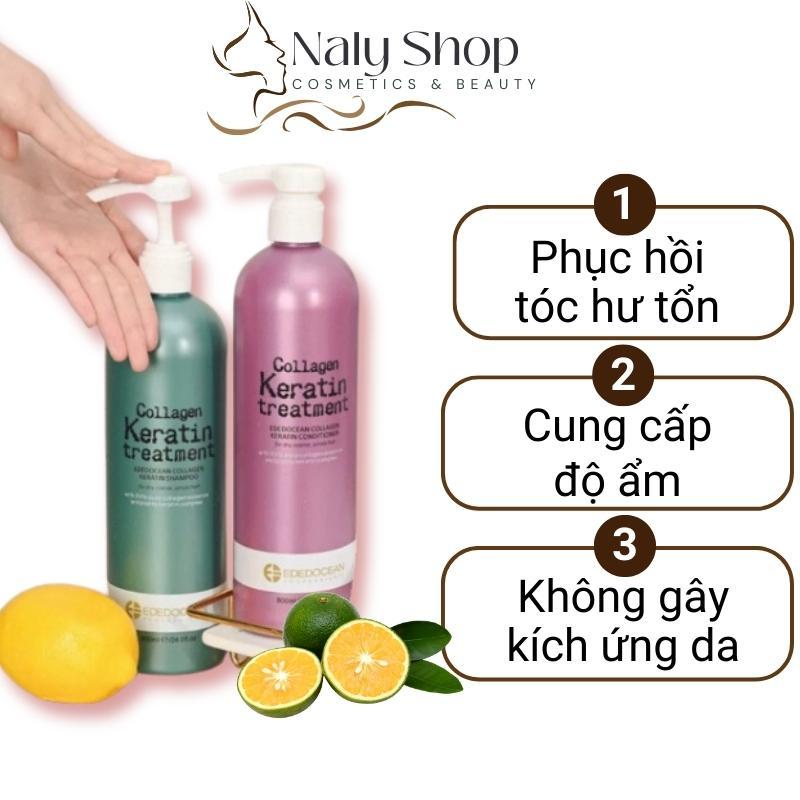 Cặp Dầu Gội Xả Keratin Ededocean Treatment Giảm Rụng Tóc, Dầu Gội Thảo Dược Phục Hồi Tóc Hư Tổn Dung Tích 800ml NalyShop