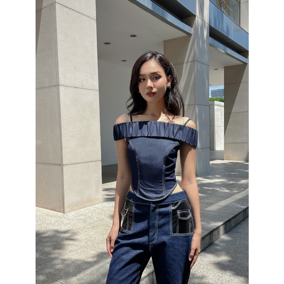 COCO SIN - Áo Jean Thun Xanh Trẹt Vai