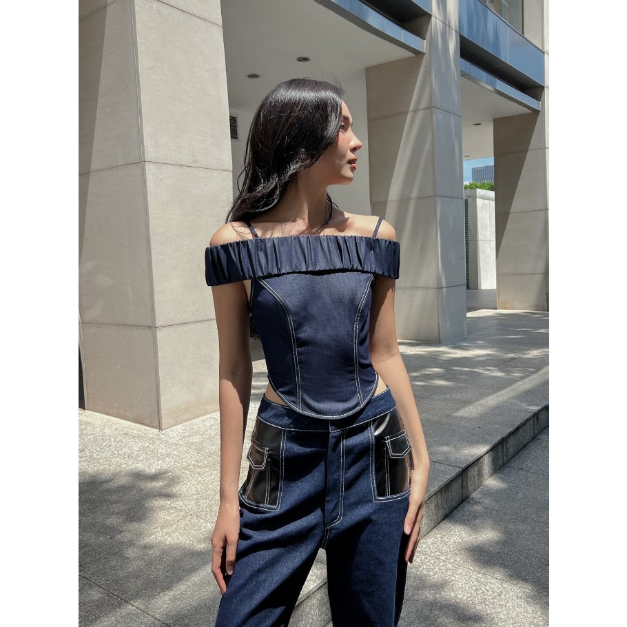 COCO SIN - Áo Jean Thun Xanh Trẹt Vai