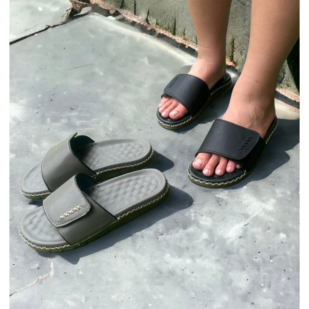Dép nam quai ngang da bò 100% may cao cấp thiết kế quai dán thời trang 2023