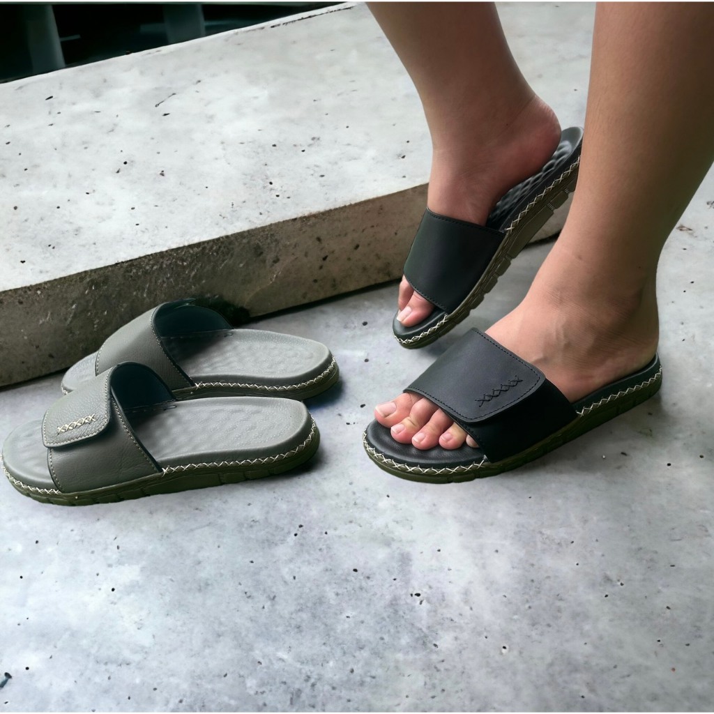 Dép nam quai ngang da bò 100% may cao cấp thiết kế quai dán thời trang 2023